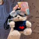 cartoon plush trendy cool bear keychain, schoolbag small pendant, cute couple bag doll keychain
