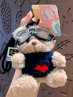 Cartoon plush trendy cool bear keychain, schoolbag small pendant, cute couple bag doll keychain
