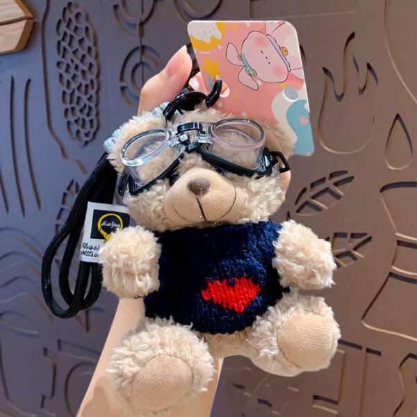 cartoon plush trendy cool bear keychain, schoolbag small pendant, cute couple bag doll keychain