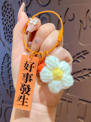 Fleece Knitted Good Things Happen Keychain Small Decoration Cartoon Crocheted Persimmon Bag Keychain