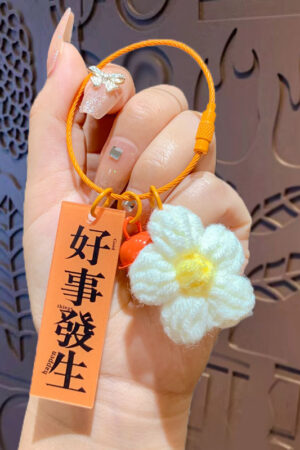 Fleece Knitted Good Things Happen Keychain Small Decoration Cartoon Crocheted Persimmon Bag Keychain