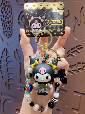 Authentic Sanrio Cartoon Beaded Bracelet Keychain, Creative Kuromi Car & Bag Key Chain Doll Pendant