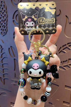 Authentic Sanrio Cartoon Beaded Bracelet Keychain, Creative Kuromi Car & Bag Key Chain Doll Pendant