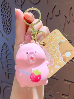 Cartoon bubble-blowing stress-relief keychain backpack pendant couple car keychain
