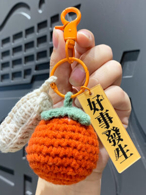 Fleece Knitted Good Things Happen Keychain Small Decoration Cartoon Crocheted Persimmon Bag Keychain
