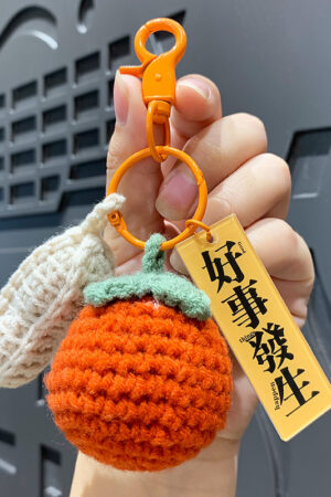 Fleece Knitted Good Things Happen Keychain Small Decoration Cartoon Crocheted Persimmon Bag Keychain