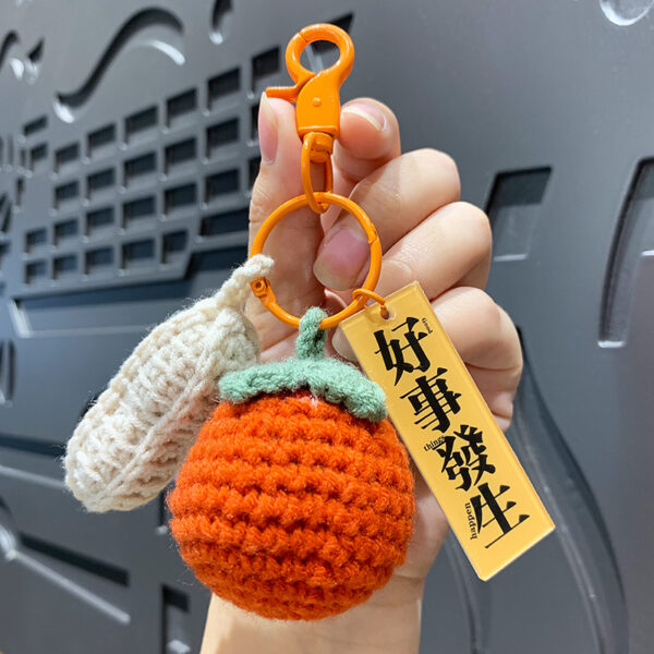 fleece knitted good things happen keychain small decoration cartoon crocheted persimmon bag keychain