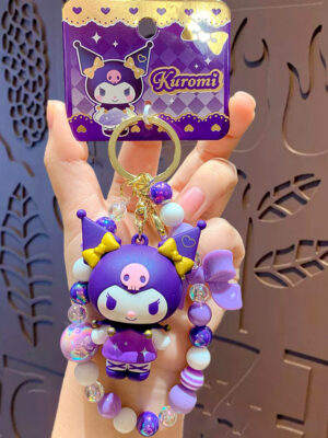 Authentic Sanrio Cartoon Beaded Bracelet Keychain, Creative Kuromi Car & Bag Key Chain Doll Pendant