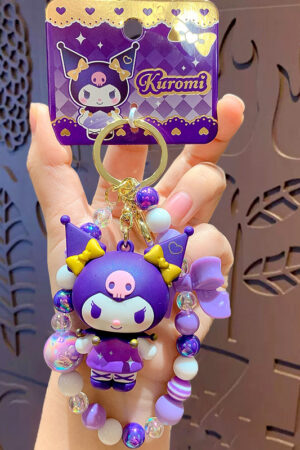 Authentic Sanrio Cartoon Beaded Bracelet Keychain, Creative Kuromi Car & Bag Key Chain Doll Pendant