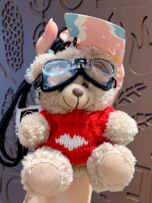 Cartoon plush trendy cool bear keychain, schoolbag small pendant, cute couple bag doll keychain