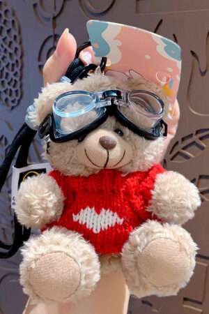 Cartoon plush trendy cool bear keychain, schoolbag small pendant, cute couple bag doll keychain