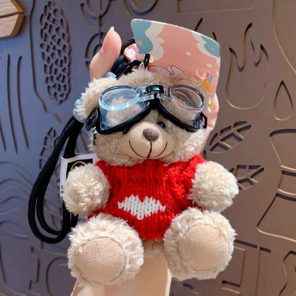 cartoon plush trendy cool bear keychain, schoolbag small pendant, cute couple bag doll keychain