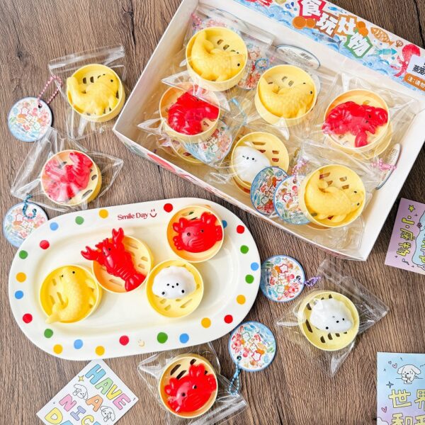 24 piece snack toy pendant squishies set in color box – stress relief essential