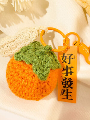 Fleece Knitted Good Things Happen Keychain Small Decoration Cartoon Crocheted Persimmon Bag Keychain