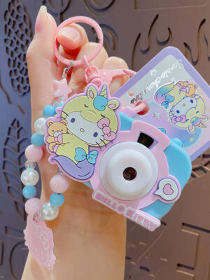 Authentic Sanrio Cartoon Beaded Bracelet Keychain, Creative Kuromi Car & Bag Key Chain Doll Pendant