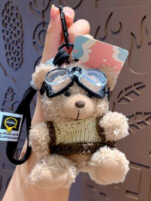 Cartoon plush trendy cool bear keychain, schoolbag small pendant, cute couple bag doll keychain