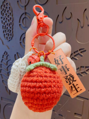 Fleece Knitted Good Things Happen Keychain Small Decoration Cartoon Crocheted Persimmon Bag Keychain