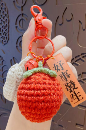 Fleece Knitted Good Things Happen Keychain Small Decoration Cartoon Crocheted Persimmon Bag Keychain