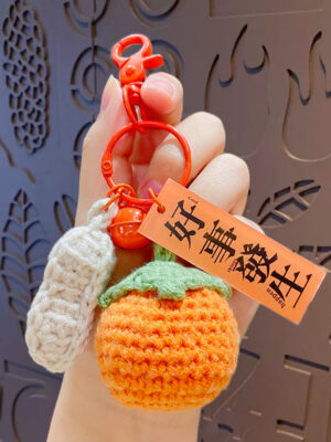 Fleece Knitted Good Things Happen Keychain Small Decoration Cartoon Crocheted Persimmon Bag Keychain