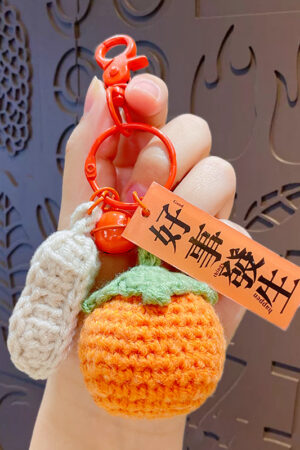 Fleece Knitted Good Things Happen Keychain Small Decoration Cartoon Crocheted Persimmon Bag Keychain