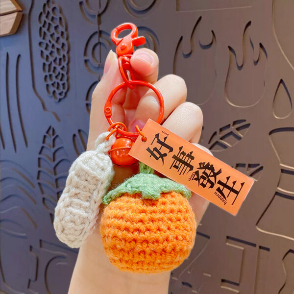 fleece knitted good things happen keychain small decoration cartoon crocheted persimmon bag keychain