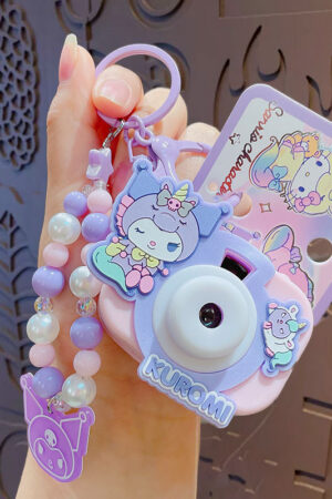 Authentic Sanrio Cartoon Beaded Bracelet Keychain, Creative Kuromi Car & Bag Key Chain Doll Pendant