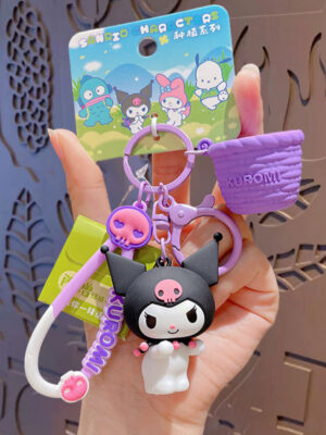 Authentic Sanrio Cartoon Beaded Bracelet Keychain, Creative Kuromi Car & Bag Key Chain Doll Pendant
