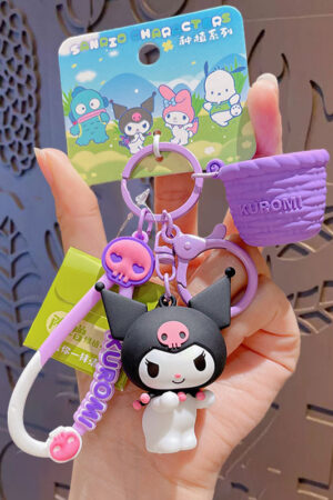 Authentic Sanrio Cartoon Beaded Bracelet Keychain, Creative Kuromi Car & Bag Key Chain Doll Pendant