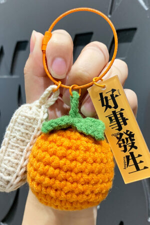 Fleece Knitted Good Things Happen Keychain Small Decoration Cartoon Crocheted Persimmon Bag Keychain