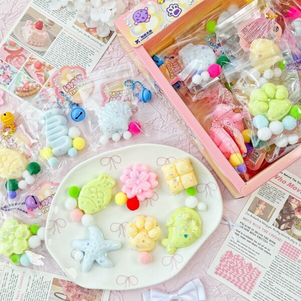 24 piece snack toy pendant squishies set in color box – stress relief essential