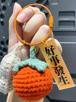 Fleece Knitted Good Things Happen Keychain Small Decoration Cartoon Crocheted Persimmon Bag Keychain