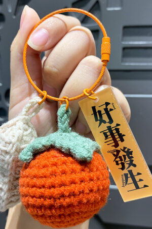 Fleece Knitted Good Things Happen Keychain Small Decoration Cartoon Crocheted Persimmon Bag Keychain