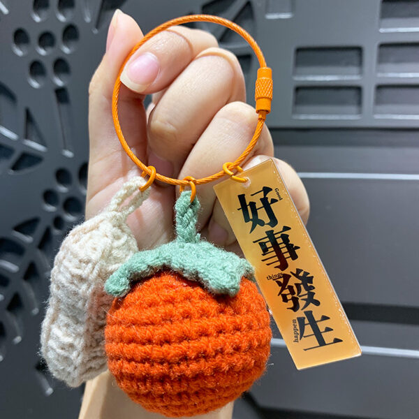 fleece knitted good things happen keychain small decoration cartoon crocheted persimmon bag keychain