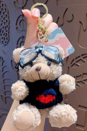 Cartoon plush trendy cool bear keychain, schoolbag small pendant, cute couple bag doll keychain
