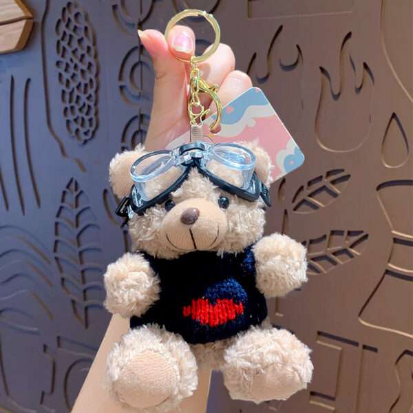 cartoon plush trendy cool bear keychain, schoolbag small pendant, cute couple bag doll keychain