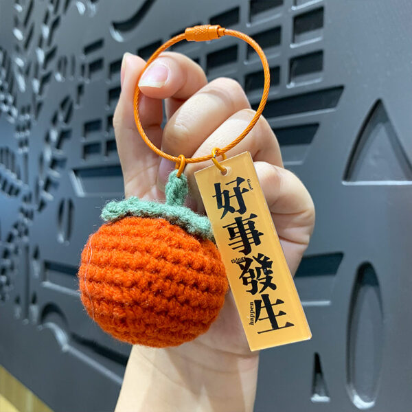 fleece knitted good things happen keychain small decoration cartoon crocheted persimmon bag keychain