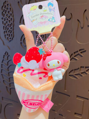 Authentic Sanrio Cartoon Beaded Bracelet Keychain, Creative Kuromi Car & Bag Key Chain Doll Pendant