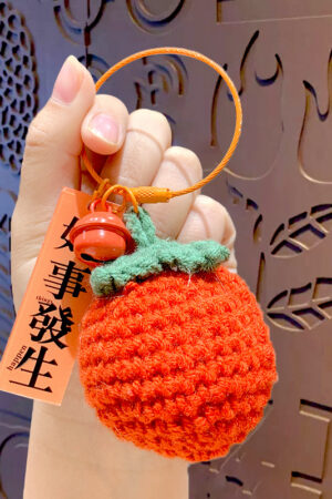 Fleece Knitted Good Things Happen Keychain Small Decoration Cartoon Crocheted Persimmon Bag Keychain