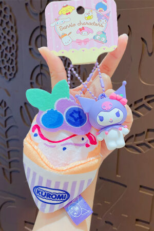 Authentic Sanrio Cartoon Beaded Bracelet Keychain, Creative Kuromi Car & Bag Key Chain Doll Pendant