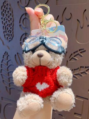 Cartoon plush trendy cool bear keychain, schoolbag small pendant, cute couple bag doll keychain