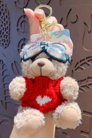 Cartoon plush trendy cool bear keychain, schoolbag small pendant, cute couple bag doll keychain