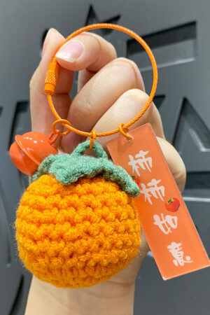 Fleece Knitted Good Things Happen Keychain Small Decoration Cartoon Crocheted Persimmon Bag Keychain