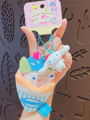 Authentic Sanrio Cartoon Beaded Bracelet Keychain, Creative Kuromi Car & Bag Key Chain Doll Pendant