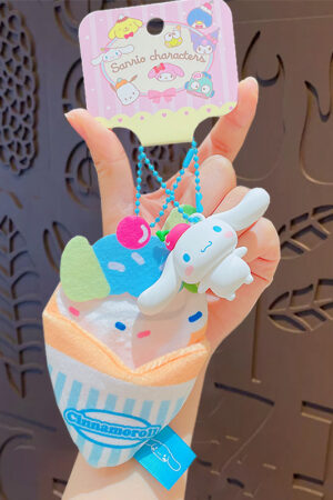 Authentic Sanrio Cartoon Beaded Bracelet Keychain, Creative Kuromi Car & Bag Key Chain Doll Pendant