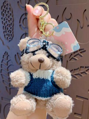 Cartoon plush trendy cool bear keychain, schoolbag small pendant, cute couple bag doll keychain