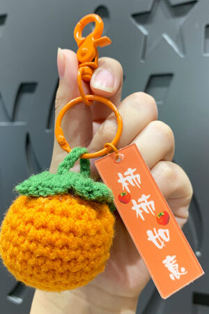 Fleece Knitted Good Things Happen Keychain Small Decoration Cartoon Crocheted Persimmon Bag Keychain