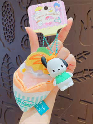 Authentic Sanrio Cartoon Beaded Bracelet Keychain, Creative Kuromi Car & Bag Key Chain Doll Pendant