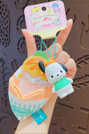 Authentic Sanrio Cartoon Beaded Bracelet Keychain, Creative Kuromi Car & Bag Key Chain Doll Pendant