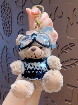 Cartoon plush trendy cool bear keychain, schoolbag small pendant, cute couple bag doll keychain