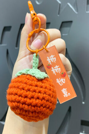 Fleece Knitted Good Things Happen Keychain Small Decoration Cartoon Crocheted Persimmon Bag Keychain